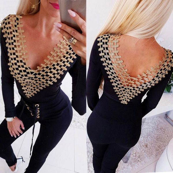 

women's jumpsuits & rompers clubwear women bodysuits v-neck playsuit bodycon party jumpsuit romper hollow shorts boddy feminino, Black;white