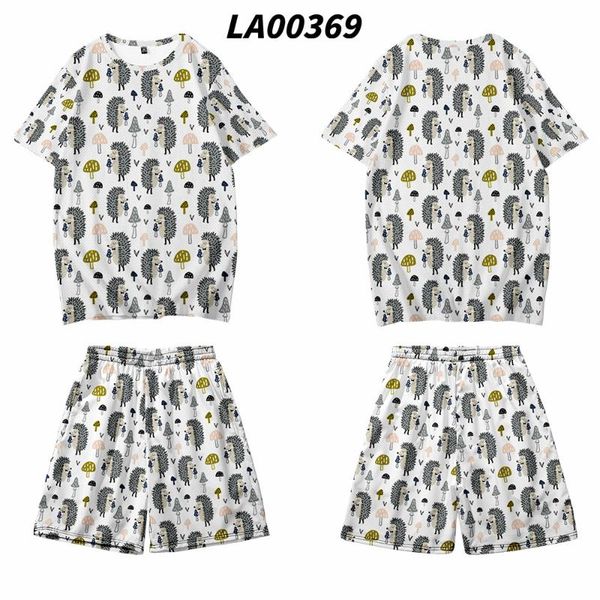 

men's t-shirts oversize 4xl men women cute hedgehog print short sleeve t shirt hip hop loose t-shirt and shorts set streetwear, White;black