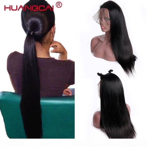 

straight lace frontal wig pre plucked with baby hair 150% brazilian hair 360 lace frontal human wigs remy natural wig 10-26inch, Black