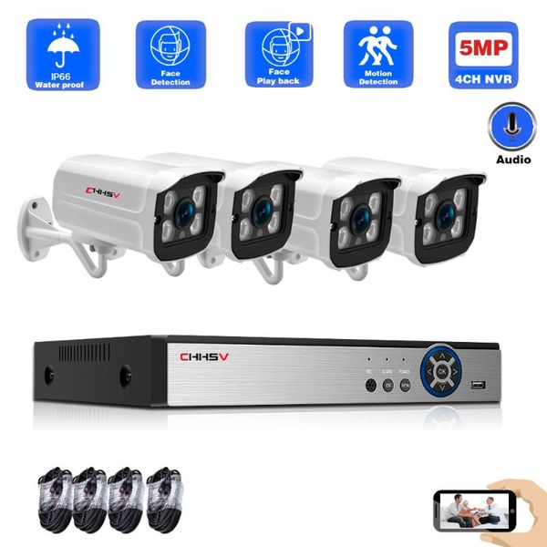 

wireless camera kits 4ch 2592*1944p face record poe nvr surveillance kit h.265 5.0mp cctv ip waterproof outdoor night vision set
