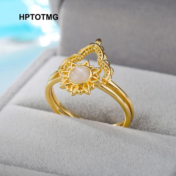 

wedding rings geometric opal sun crown finger gold engagement aesthetic punk ring for women jewelry party anillos mujer, Slivery;golden