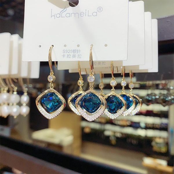 

dangle & chandelier blue vintage round pendant earrings for women fashion simple exquisite 2021 trend jewelry hanging, Silver