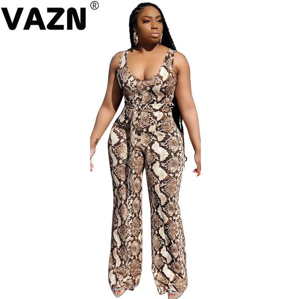 

women's jumpsuits & rompers vazn product 2021 summer lady serpentine long jumpsuit sleeveless o-neck straight pants sashes, Black;white