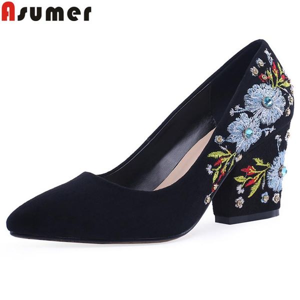 

dress shoes asumer big size 34-43 spring autumn woman pointed toe shallow pumps for women suede leather high heels, Black