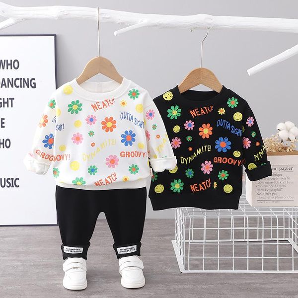 

clothing sets 2021 korean version the autumn and winter 0-5 baby outfit boys girls cartoon print longsleeved sweatshirt girl sports suit, White