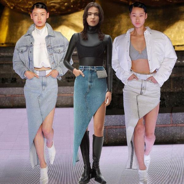 

skirts style in spring and summer fashion classic trendy brand luxry design versatile simplicity diagonal denim irregular skirt a2, Black