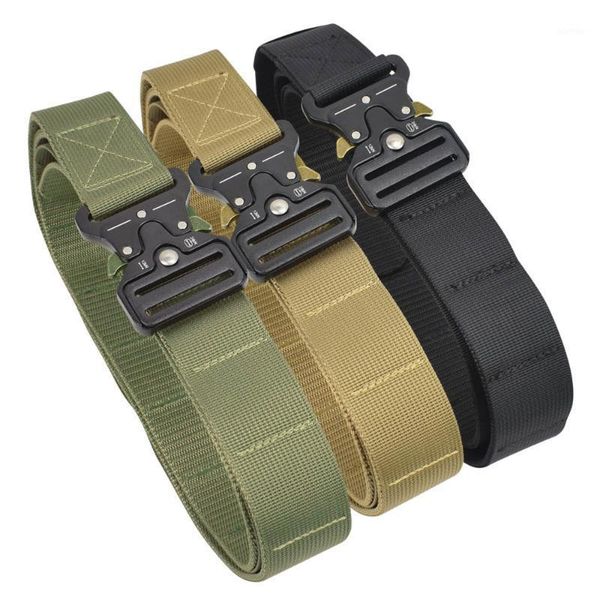 

waist support tactical belt combat army heavy duty metal buckle nylon adjustable waistband training hunting mens outdoor belt1, Black;gray
