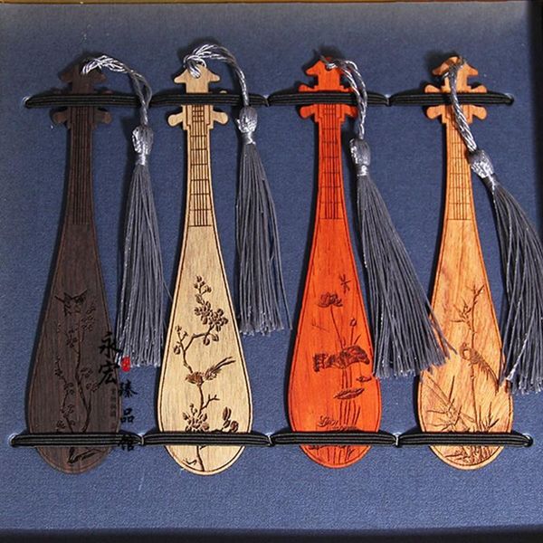 

bookmark handmade natural bamboo beautiful tassels vintage style mahogany pipa chinese gift