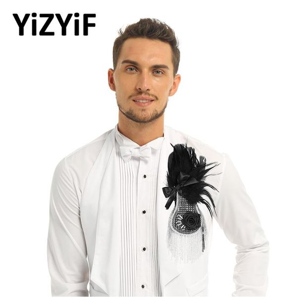 

pins, brooches men brooch pin feather bowknot flower boutonniere clips collar pins with tassel chain male business suit banquet, Gray