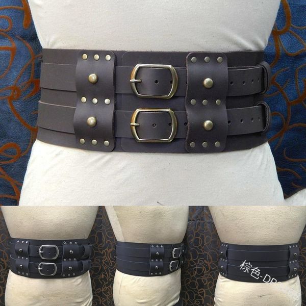 

new medieval double buckle solid color waist cover men's belt