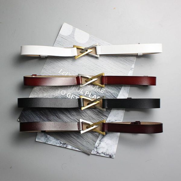 

belts 2021 fashion gold and silver triangle buckle hook elastic waist genuine leather female trendy all-match belt women cas, Black;brown