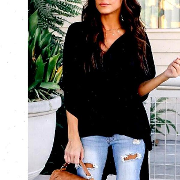 

asymmetrical blouse womens blouses batwing sleeve v neck solid asimetric tunic casual chiffon women summer loose baggy long shirts plus, White
