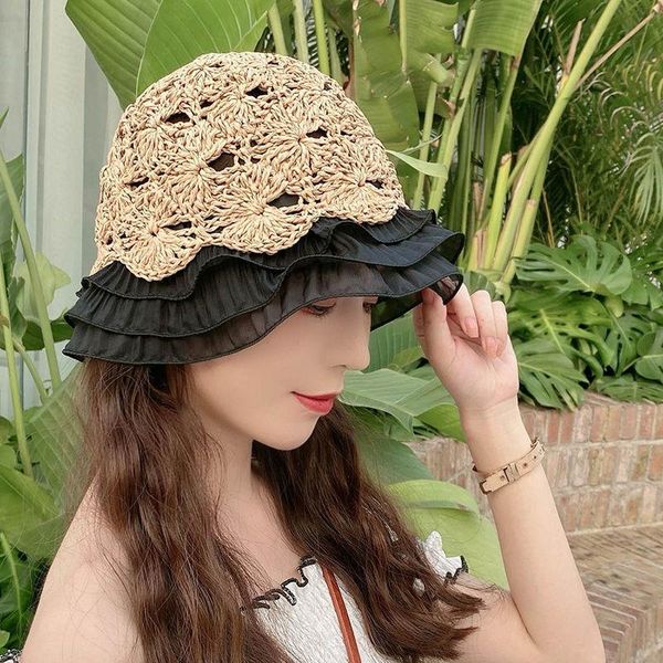 

wide brim hats lace raffia bucket sun hat floppy summer for women beach panama straw dome femme shade, Blue;gray
