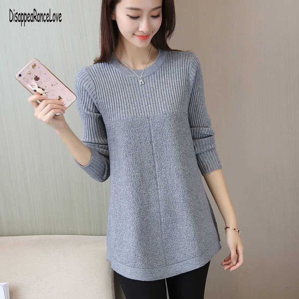 

autumn winter sweater women round neck pullover knit large size loose long sleeve bottom shirt 210805, White;black