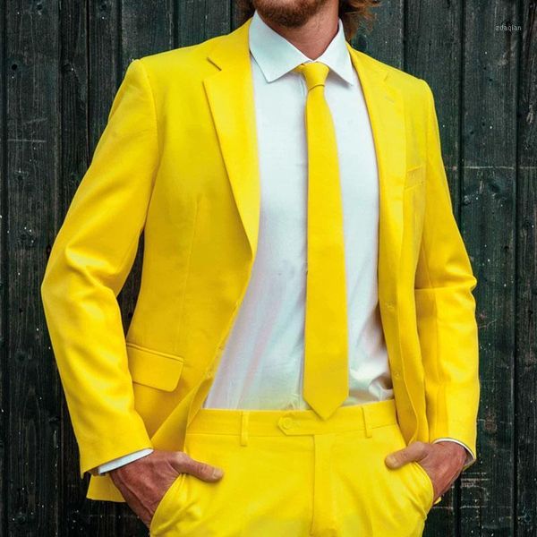 

men's suits & blazers yellow casual prom for men 2 piece groom tuxedo male fashion wedding clothes notched lapel jacket with pants arri, White;black