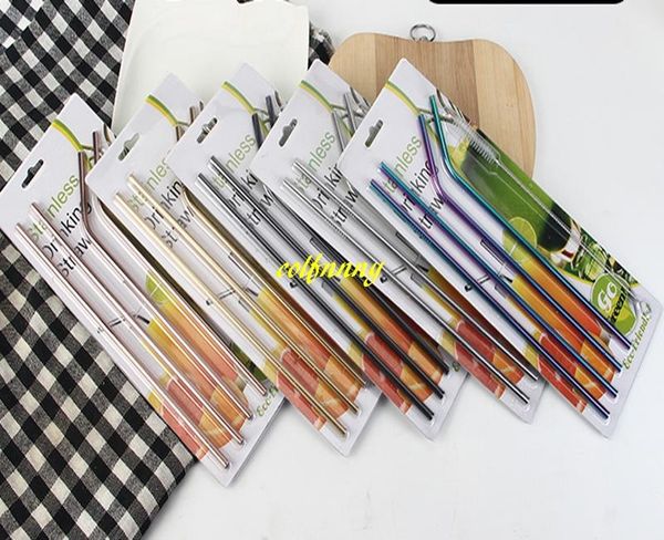 

drinking straws 500sets 6*215mm colorful 304 stainless steel bent & straight straw (4pcs +1pcs brush) with retail package