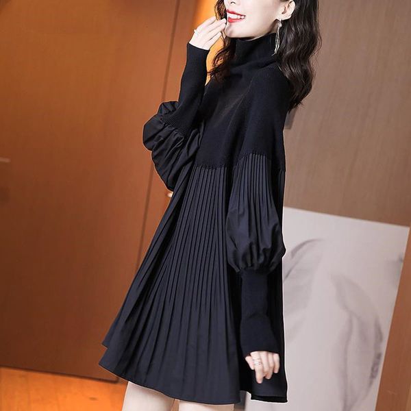 

clothes new 2021 spring and autumn lantern sleeves hepburn style black large size reduced age thin knitted shirt sleeve seams u 60eh, Black;gray