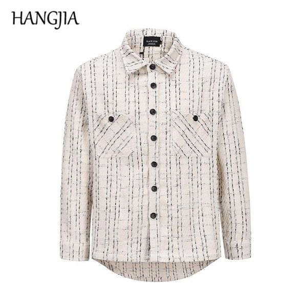 

2021 vintage plaid knitted shirts plus thick streetwear hip hop woven shirt coat long sleeve black white tartan shirts men, White;black