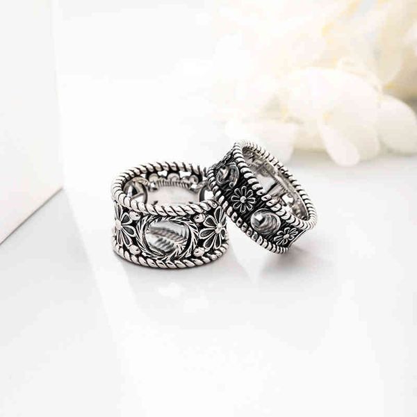 

factory specials aa s925 sterling silver carved pattern daisy pair fashion ring
