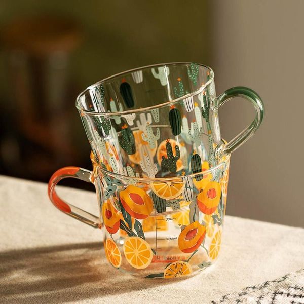 

mugs 500ml yellow peach cactus glass tea milk cups with scale coffee mug party creative drinkware tumbler water