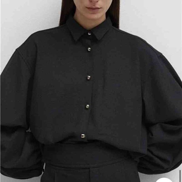 

women's blouses & shirts autumn winter women retro blouse single-breasted ladies long sleeve loose shirt and asymmetry chemise rgkr, White