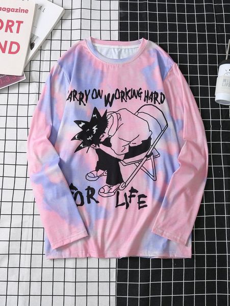 

men comic figure tie dye tee v3kv#, White;black