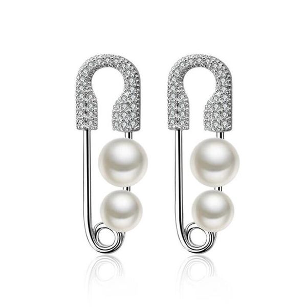 

new trendy zirconia geometric safety pin white pearl hoop star earrings for women korean simple jewelry 2021, Golden;silver