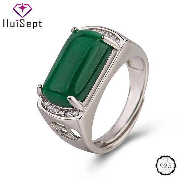 

cluster rings huisept vintage men ring 925 silver jewelry rectangle shaped emerald zircon gemstones ornaments open for wedding wholesale, Golden;silver