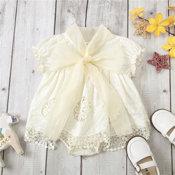 

jumpsuits born girls lace romper with big bow tie decoration hollow flower pattern princess summer infant clothing, Blue