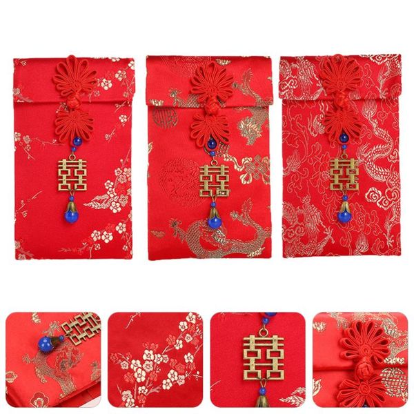 

gift wrap 3pcs spring festival red packets chinese embroidered envelopes money bags
