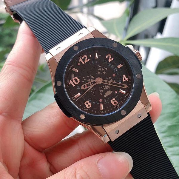 

luxury mens automatic mechanical quartz hollow watch multifunction hollows fashion waterproof luminous men sports watches, Slivery;brown