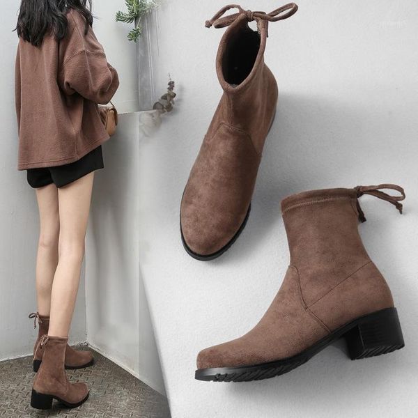 

boots 2021 short coarse with bow head woman lady single1, Black