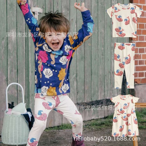 

same series mini boys and girls' manyin whale dress t-shirt pant suit, White