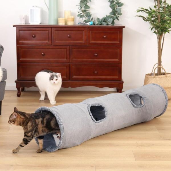 

cat toys 2 colors funny pet tunnel play suede foldable holes kitten toy bulk cave