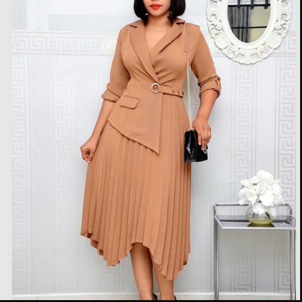 

women elegant dresses blazer pleated irregular length with button work wear office ldies modest female fashion autumn new 2021, Black;gray