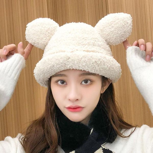 

beanies autumn winter ins style lovely and interesting warm, windproof cold resistant bear ears plush hat basin cap woman girl