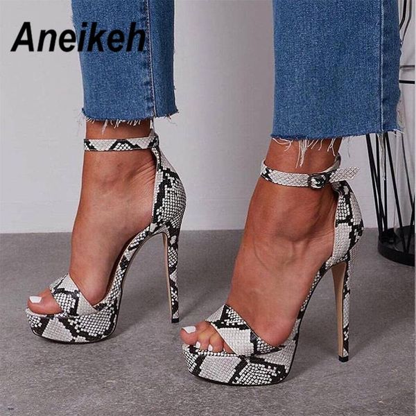 

sandals aneikeh 2021 serpentine shoes woman platform high heel gladiator women's party buckle round head stiletto size 42, Black