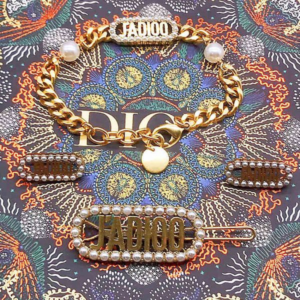 

75%off outlet family letter pearl brass stud 925 silver needle earrings women's hairpin bracelet 6iym, Golden