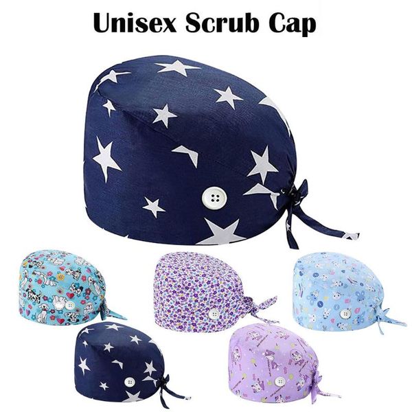 

beanies print fashion work hat casual scrub cap button bandage outdoor caps chapeau femme #w5