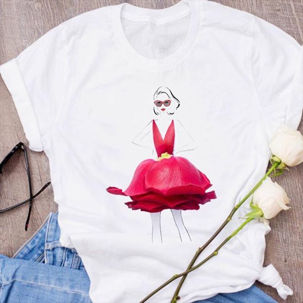 

graphic rose summer autumn womens floral flower korean clothes tees print shirt, White