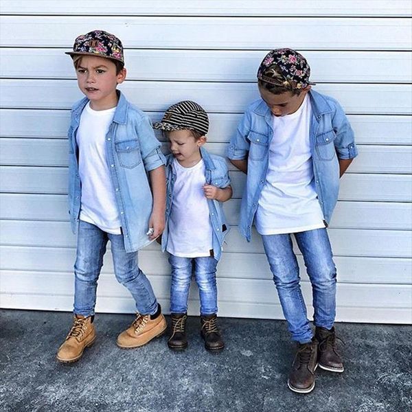 

fashion cute toddler kids baby infant boys girls shirt denim coat can roll long sleeve spring summer clothes, White;black