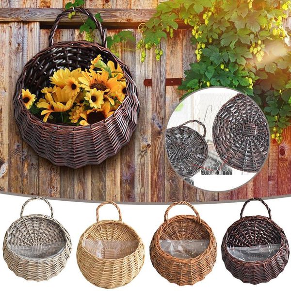 

storage baskets hand-woven hanging basket flower pot wall