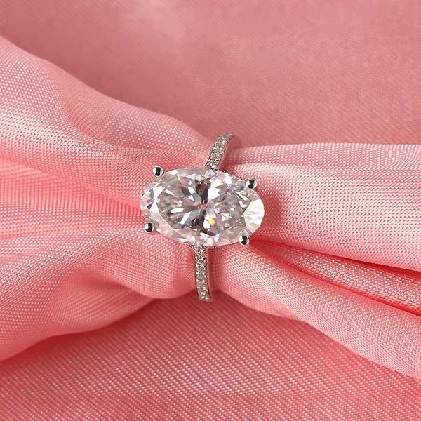 anello Moda 925 argento sterling ovale diamante simulato anelli di pietra per le donne forato topazio bianco bizuteria anelli pietra preziosa S925 commercio all'ingrosso di gioielli