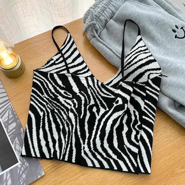 

women's tanks & camis women spaghetti strap v-neck zebra pattern korean style slim fit all-match camisole ladies basic clothes, White