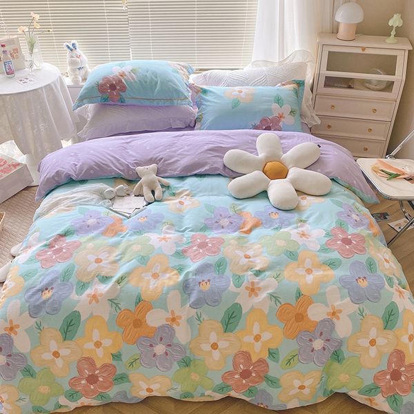 

cotton 4-piece set cotton quilt cover bedding spring summer fitted sheet household 3-piece bedding set