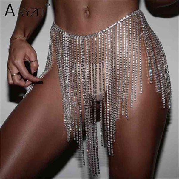 

akyzo super sparkly tassel chain skirt arrival shine hollow out handmade nightclub beach mini 210708, Black