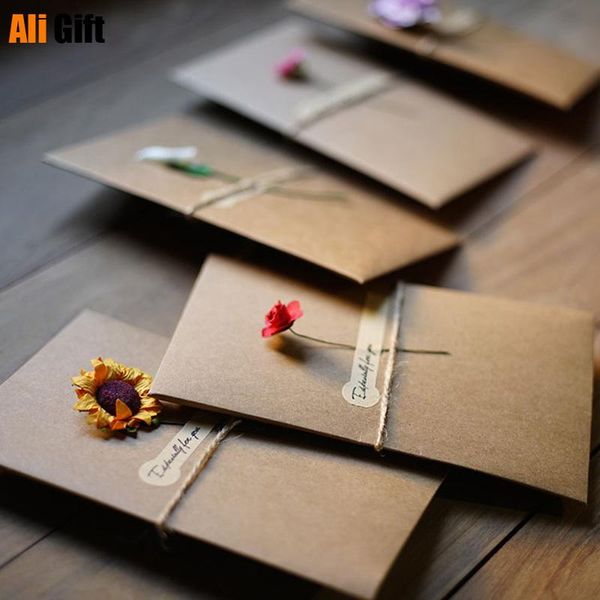 

greeting cards large creative diy retro kraft paper dried flower card black white simulation valentine day greetin