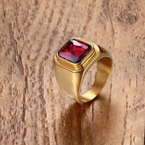 

cluster rings charm jewelry titanium steel casting red zircon gold plated ring, Golden;silver
