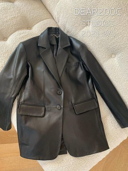 

women's leather & faux spring female long han edition jacket blazer women, Black
