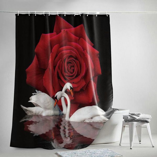 

valentine's day shower curtain set with 12 hooks red rose bathroom decoration